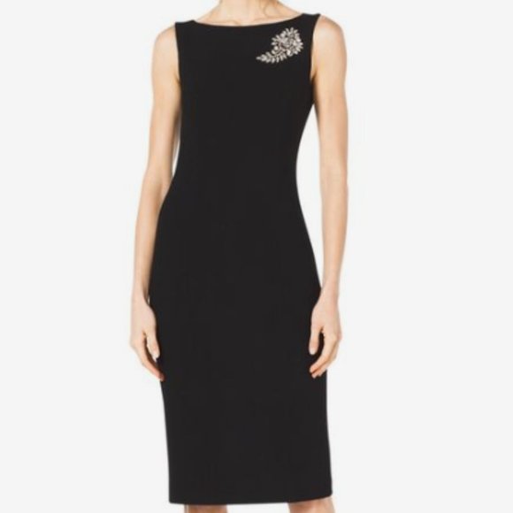 Michael Kors Black Paisley Brooch Sheath Dress Size 6 - Picture 1 of 16